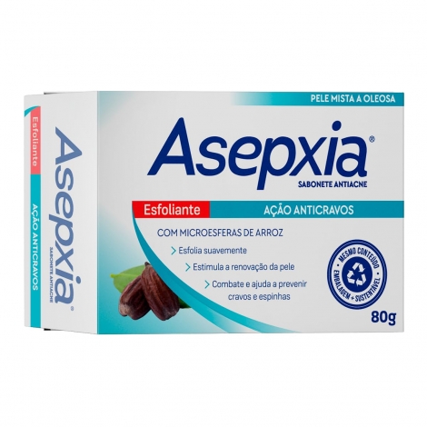 Asepxia Sabonete Barra Esfoliante 80g limpeza profunda renovadora