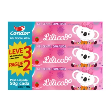 Condor Gel Dental Lilica Ripilica Kids Morango 50g proteção anticárie hálito fresco