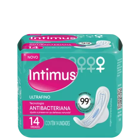 Intimus Absorvente Antibacteriano 14 unidades ultrafino com abas proteção antibacteriana
