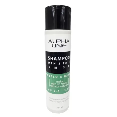 Shampoo Masculino 3 em 1 Alpha Line 300ml refrescante fortalecedor