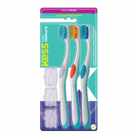 Kess Escova Dental Combo Plus Macia 3 unidades limpeza profunda conforto gengival
