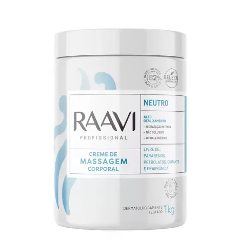 Creme de Massagem Corporal Raavi Neutro 1kg hidratante hipoalergênico